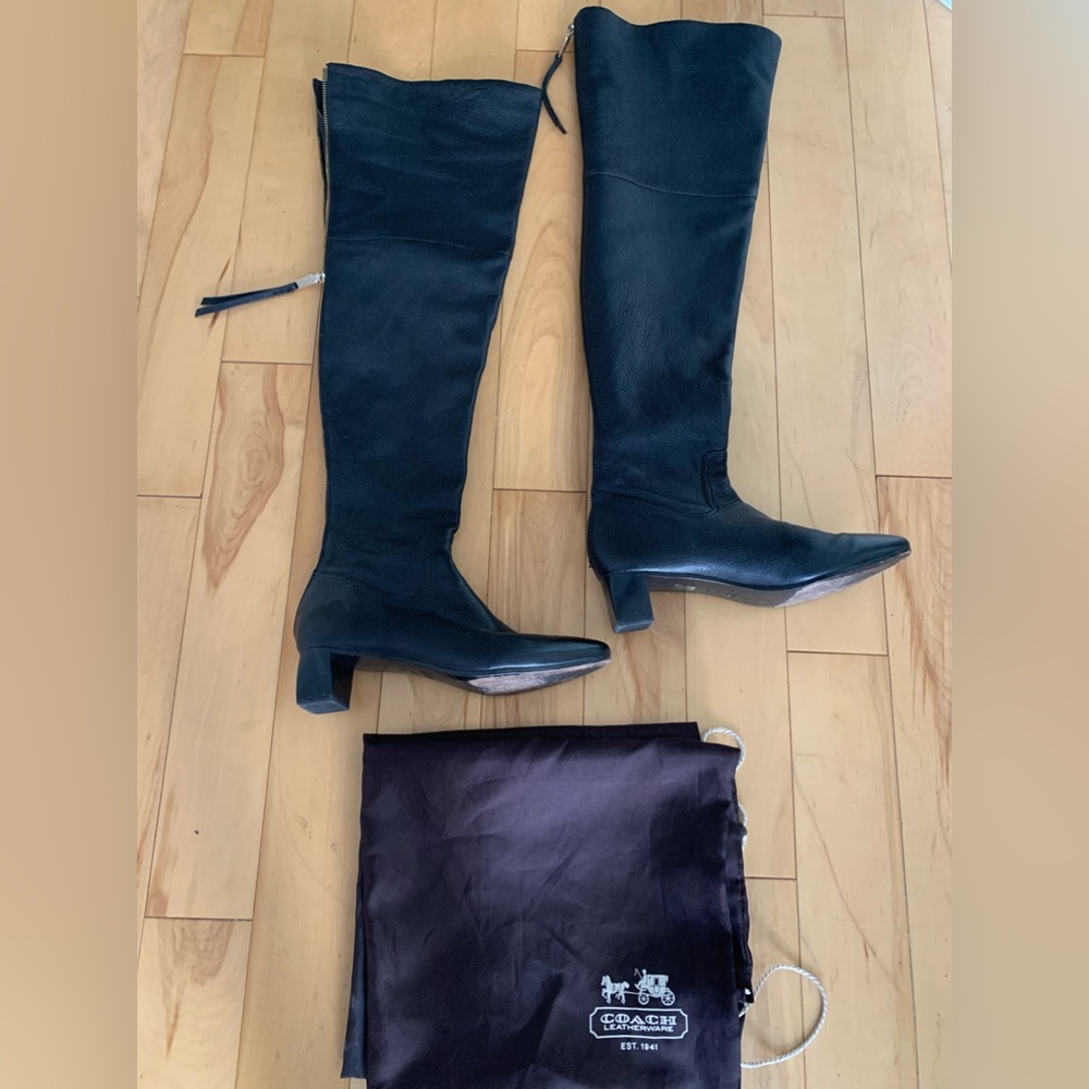 Coach Carly over the knee black leather boots